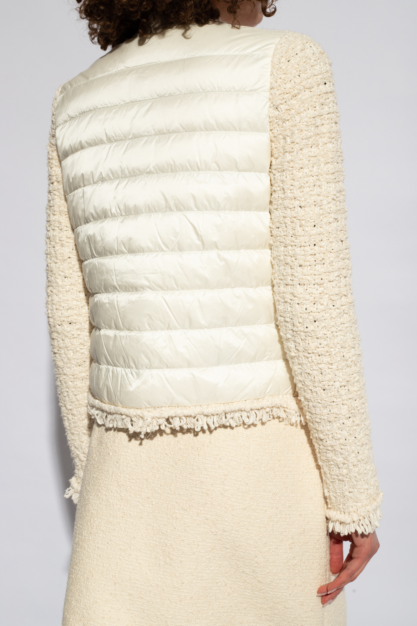 Cream Tweed jacket with quilted back Moncler Vitkac Italy